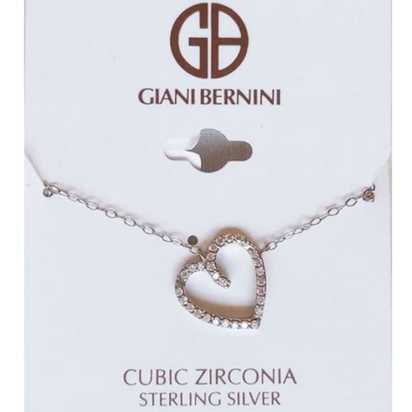 NWT Sterling Silver CZ Open Heart Necklace 18" Giani Bernini Macy's - Picture 1 of 5